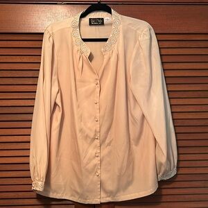 Vintage Bob Mackie Wearable Art Yellow Buttondown Blouse with Pearl Detail XL